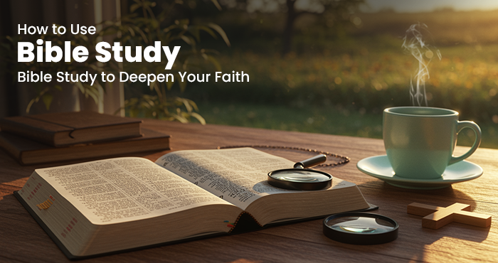 Christian reading the Bible with a journal and coffee for Bible study to deepen faith